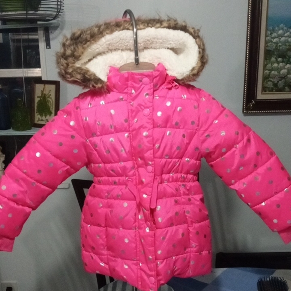 Pink Polka Dot Kids Puffer Jacket
